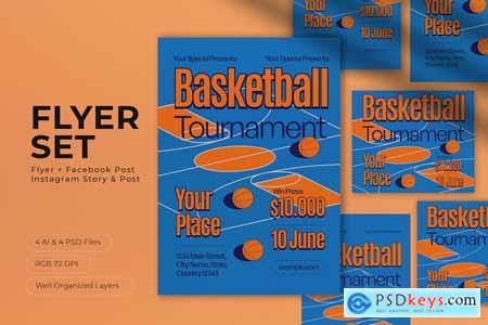 Blue Yellow Flatdesign Basketball Tournament Flyer