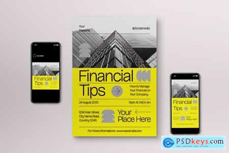 Yellow Anti Design Financial Tips Flyer Set