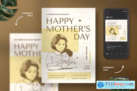 Happy Mother's Day Drawing Illustrative Flyer