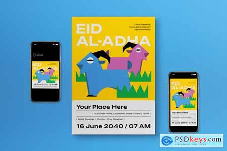 Yellow Geometric Eid Al Adha Flyer Set