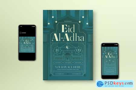 Green Art Deco Eid al-Adha Flyer Set