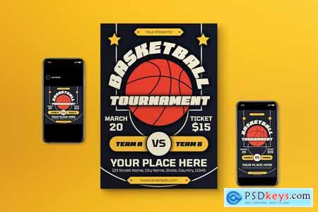 Black Flat Design Basketball Tournament Flyer Set