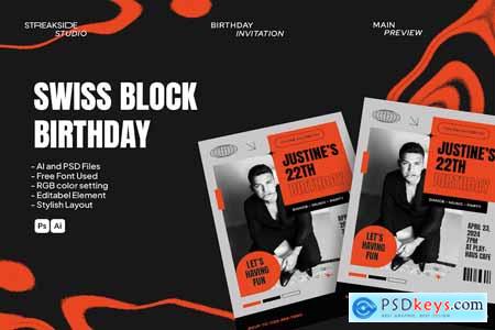 Swiss Block - Birthday Invitation