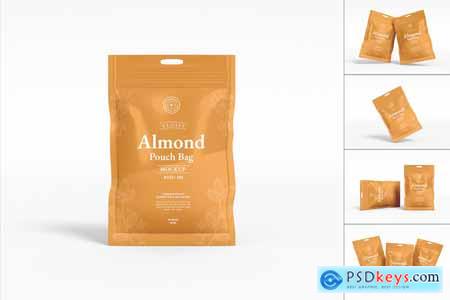 Glossy Foil Almond Pouch Packaging Mockup Set