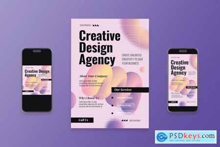 Pink 3D Liquid Creative Agency Flyer Set