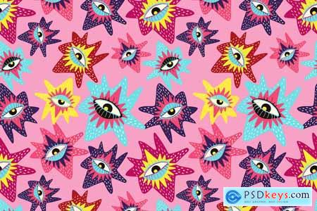 Pink funky cartoon pattern with colorful