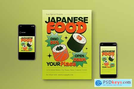 Green Orange Y2K Japanese Food Flyer Set