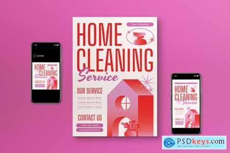 Red Gradient Home Cleaning Service Flyer Set
