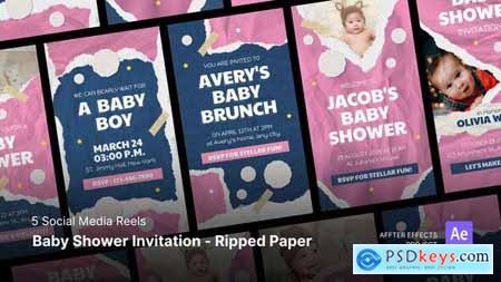 Social Media Reels - Baby Shower Invitation Ripped Paper Style 52743128