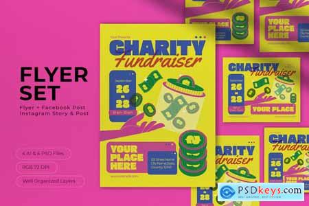 Yellow Riso Graph Charity Fundraiser Flyer Set