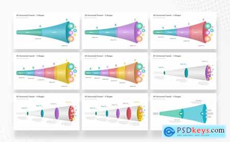 3D Horizontal Funnels PowerPoint Template