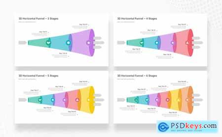 3D Horizontal Funnels PowerPoint Template