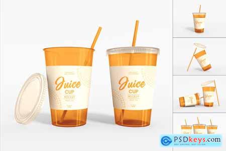 Plastic Juice Cup with Straw Packaging Mockup Set