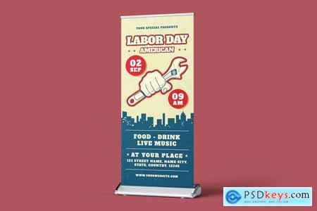 Labor Day American Roll Up Banner