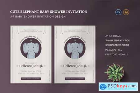 Cute Elephant Baby Shower Invitation