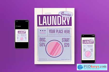 Purple Hand Drawn Laundry Service Flyer Set