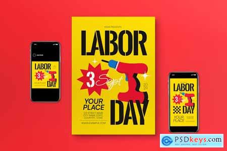 Yellow Bright Flat Labor Day Flyer Set