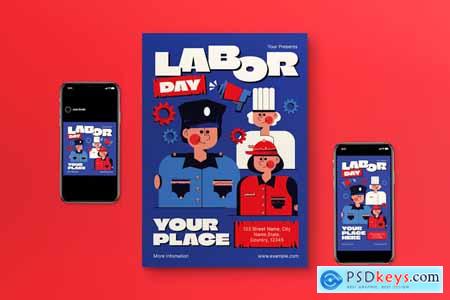 Blue Flat Design Labor Day Flyer Set