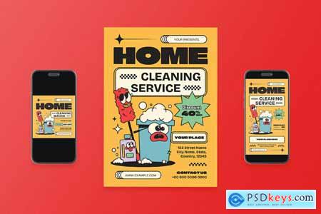 Retro Home Cleaning Service Flyer Set
