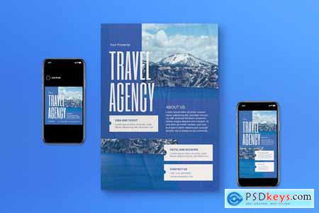 Blue Minimalist Travel Agency Flyer Set