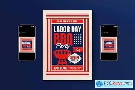 Blue Red Labor Day BBQ Party Flyer