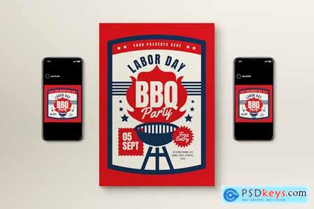 Red Blue Labor Day BBQ Party Flyer
