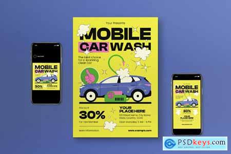 Yellow Maximalism Mobile Car Wash Flyer Set