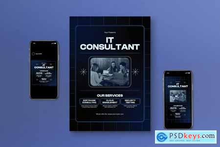 Navy Gradient IT Consultant Flyer Set