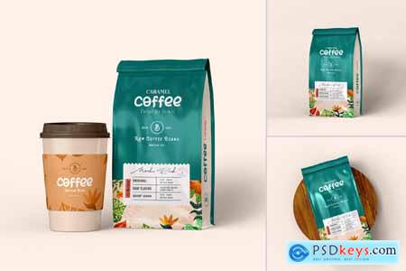 Glossy Foil Coffee Pouch Bag Packaging Mockup Set