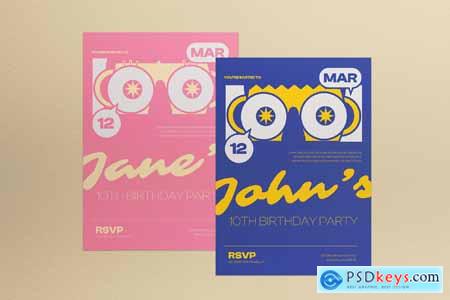 Blue Flat Design Birthday Invitation