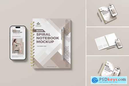 Smartphone with Spiral Notebook Mockup