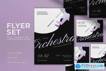 Black Gradient Orchestra Music Flyer Set