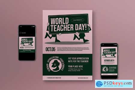 Green Retro World Teacher Day Flyer Set