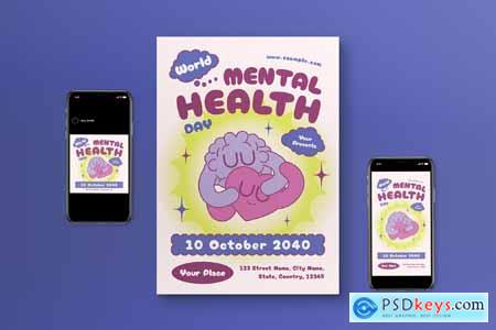 Purple Flat Design Mental Health Day Flyer Set