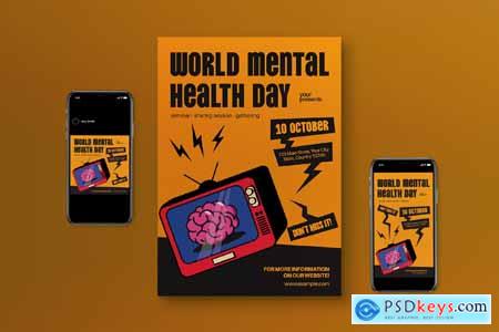 Yellow Pop Art World Mental Health Day Flyer Set