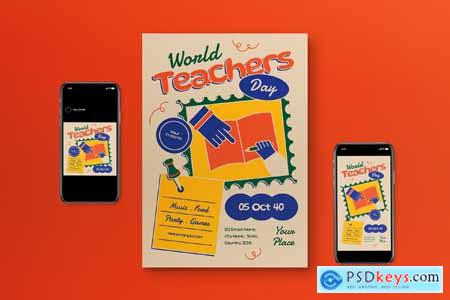 Blue Flat Design World Teachers Day Flyer Set