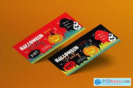 Black Red Flat Design Halloween Party Ticket