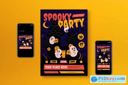 Purple Flat Design Spooky Party Flyer Set