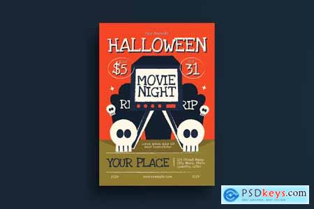 Orange Hand Drawn Halloween Movie Night Flyer