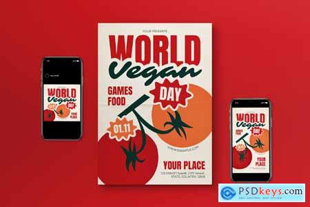 Red Edgy Aesthetic World Vegan Day Flyer Set