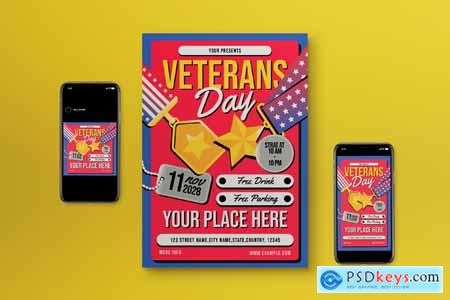 Red Flat Design Veterans Day Flyer Set