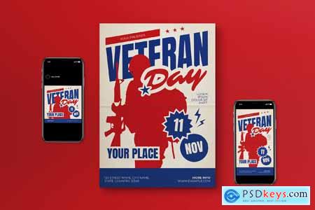 Red Modern Flat Design Veteran Day Flyer Set