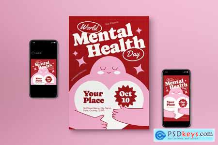 Red Flat Design World Mental Health Flyer Set