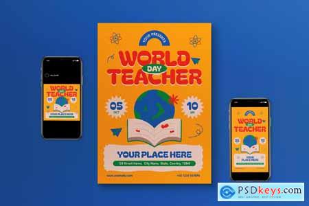 Yellow Flat Design World Teachers Day Flyer Set