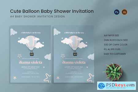 Cute Balloon Baby Shower Invitation