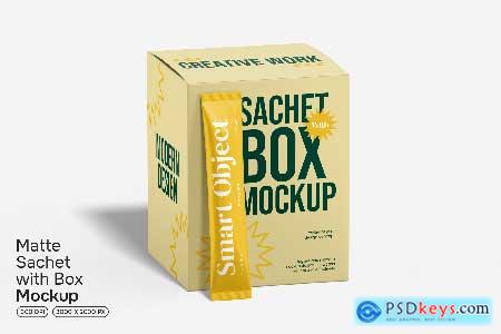 Matte Sachet with Box Mockup