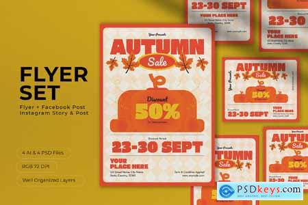 White Flat Design Autumn Sale Flyer Set