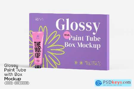 Glossy Paint Tube with Box Mockup