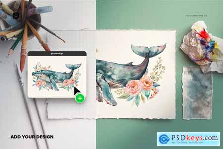 Creative Watercolor Tools and Paper Mockup Scene