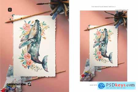 Creative Watercolor Tools and Paper Mockup Scene